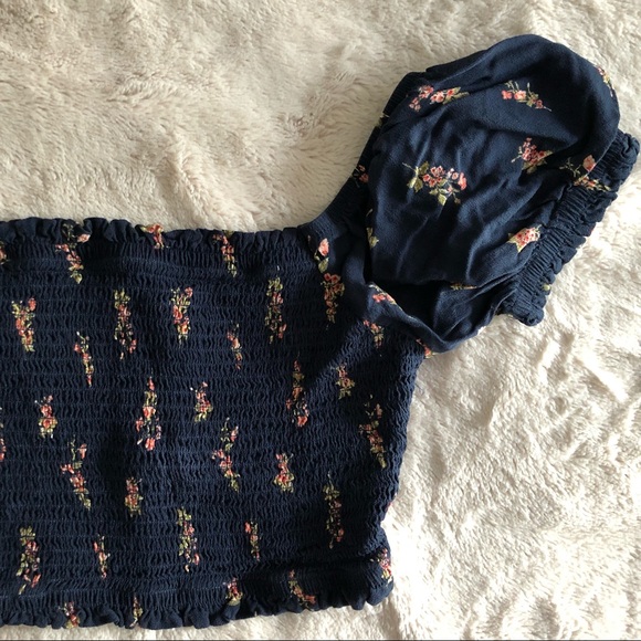 Navy and Pink Floral Off The Shoulder Top and Wide Leg Pants Set - Picture 2 of 13